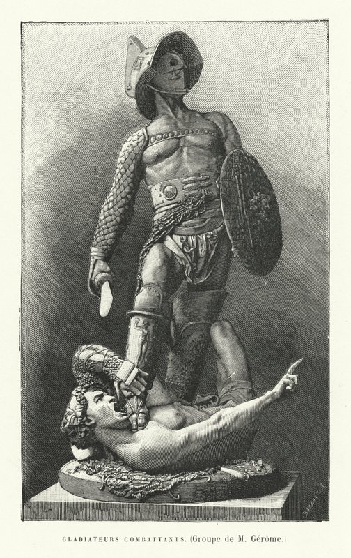 Romerske gladiatorer som kjemper (gravering) av French School