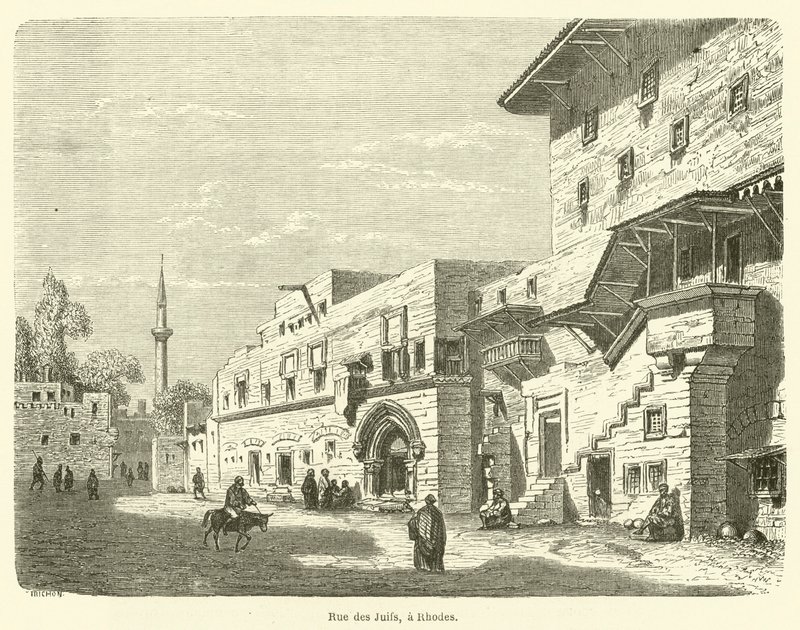 Jødenes gate, på Rhodos (gravering) av French School