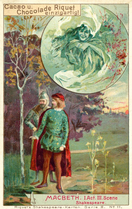 Scene fra Shakespeares skuespill Macbeth (chromolitho) av French School