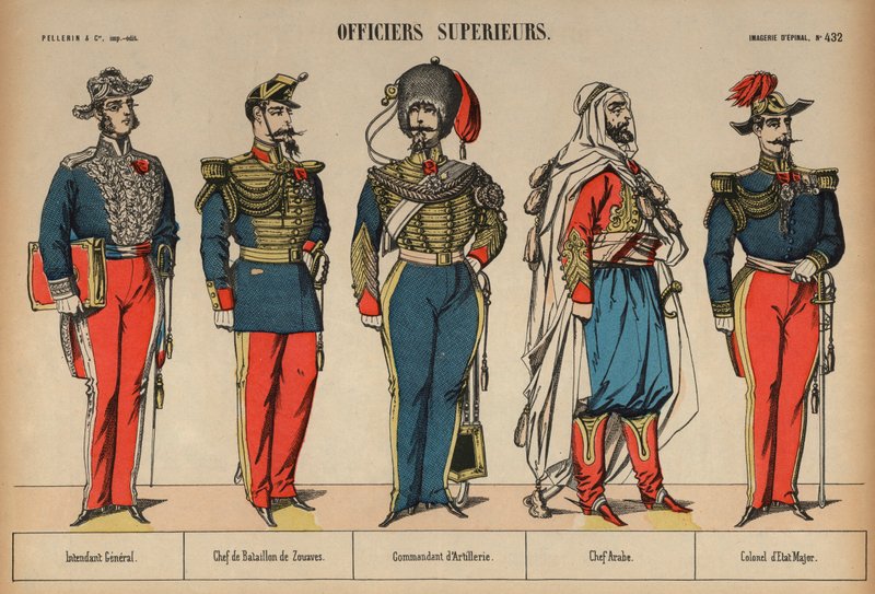 Senior hæroffiserer (farget gravering) av French School