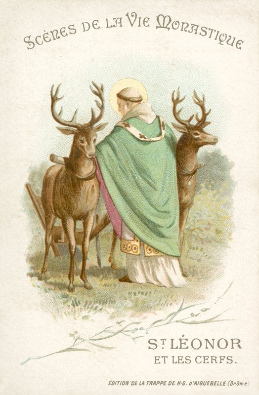 St Leonor og hjorten (chromolitho) av French School