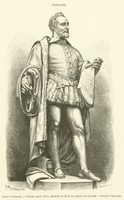 Statue av Ronsard, i Vendome (gravering) av French School