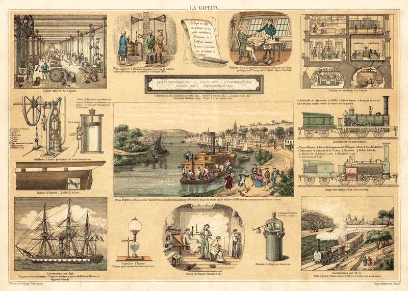 Steam (farge litho) av French School