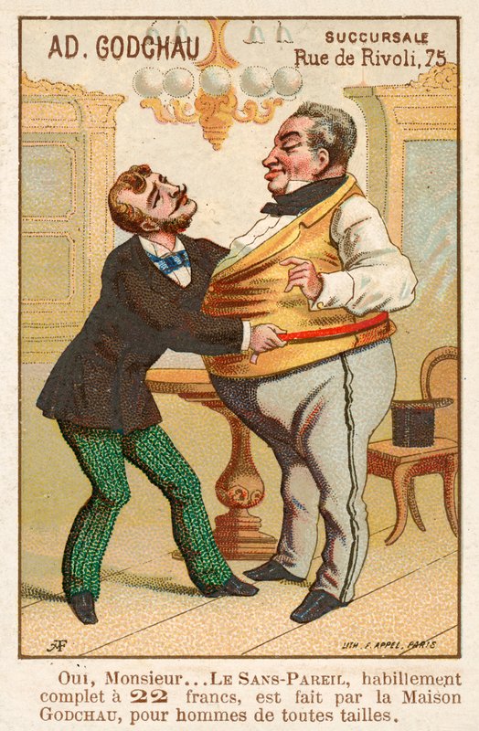 Skreddersy måler en feit kunde (chromolitho) av French School