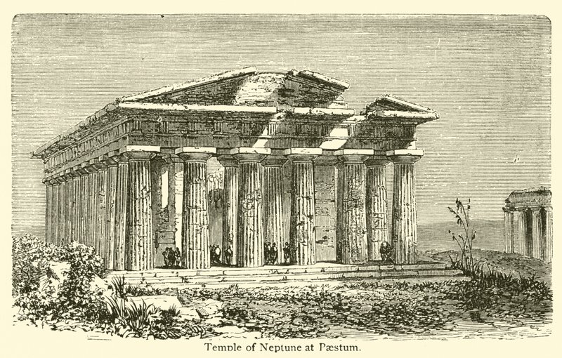 Neptun-tempelet ved Paestum (gravering) av French School