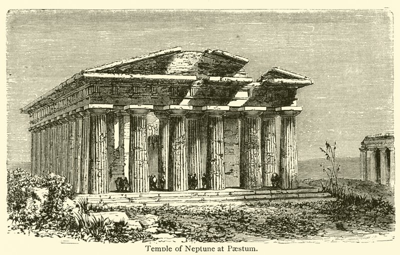Neptun-tempelet ved Paestum (gravering) av French School