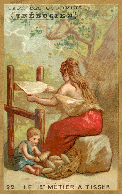 Den første vevstolen (chromolitho) av French School