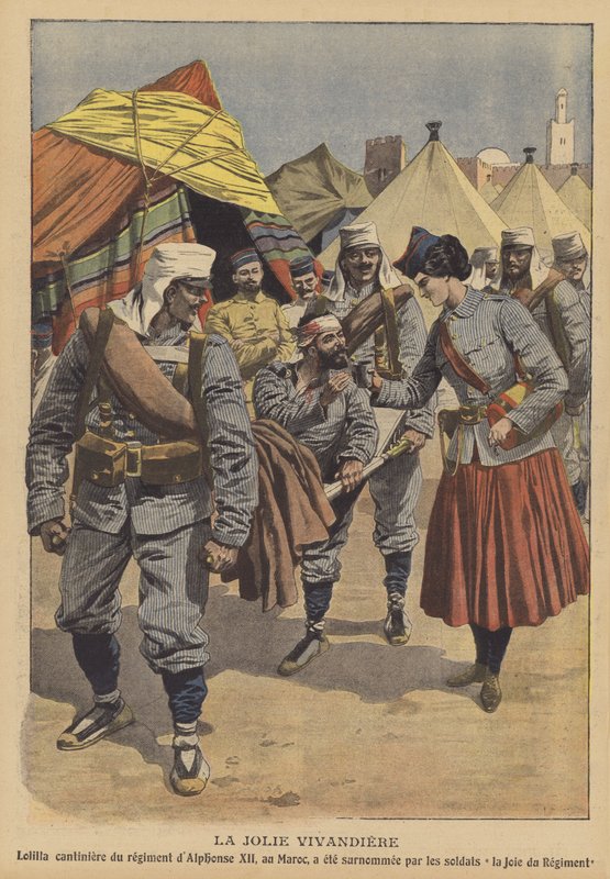 Den vakre vivandiere (farge litho) av French School