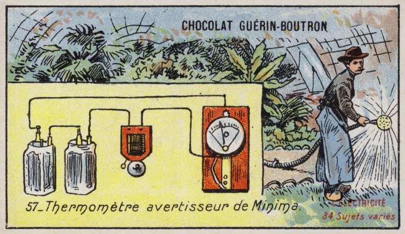 Termometer med minimum temperatur alarm (chromolitho) av French School