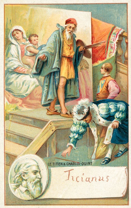 Titian og keiser Charles V (chromolitho) av French School