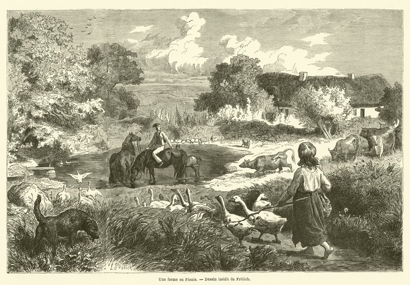 En gård på Fyn (gravering) av French School