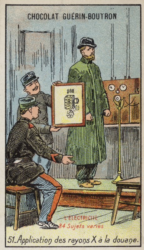 Bruk av røntgen i tollen (chromolitho) av French School