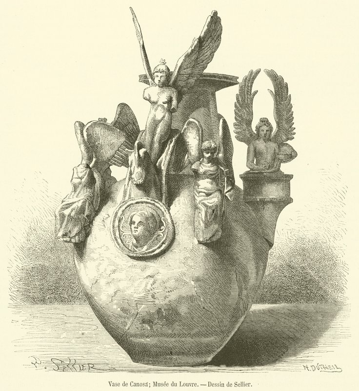 Vase of Canosa, Louvre-museet (gravering) av French School