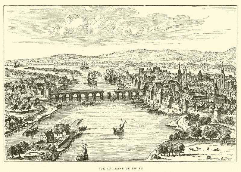 Gammel utsikt over Rouen (gravering) av French School