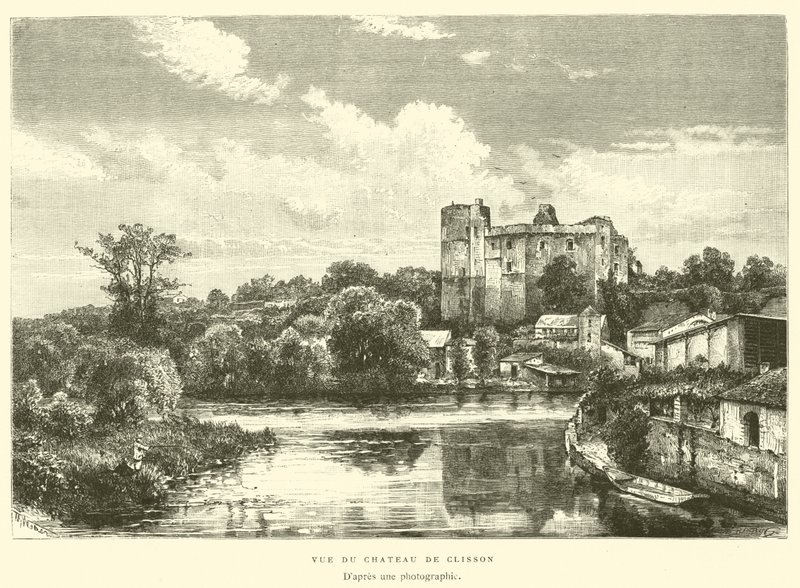 Utsikt over Chateau de Clisson (gravering) av French School