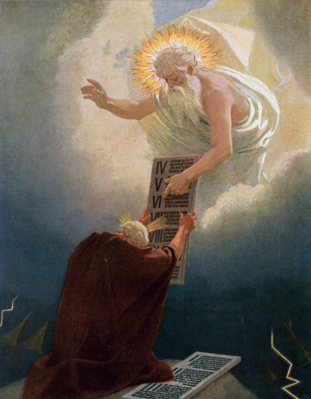 Moses mottar de ti bud fra Gud på Sinai-fjellet av Gebhard Fugel