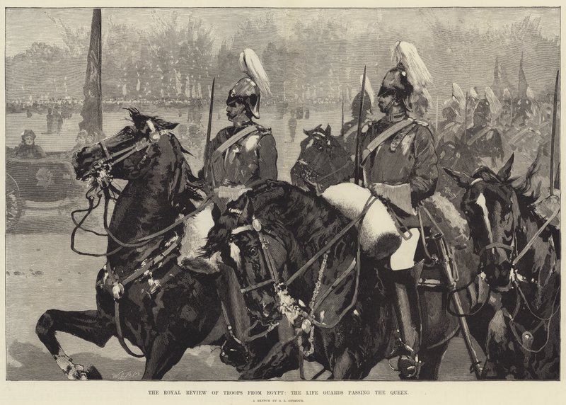 The Royal Review of Troops from Egypt, Life Guards passerer dronningen av George L. Seymour
