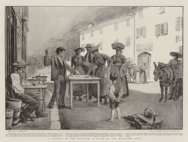 A Gamble by the Wayside, en scene i de maritime alpene av George Percy Jacomb Hood