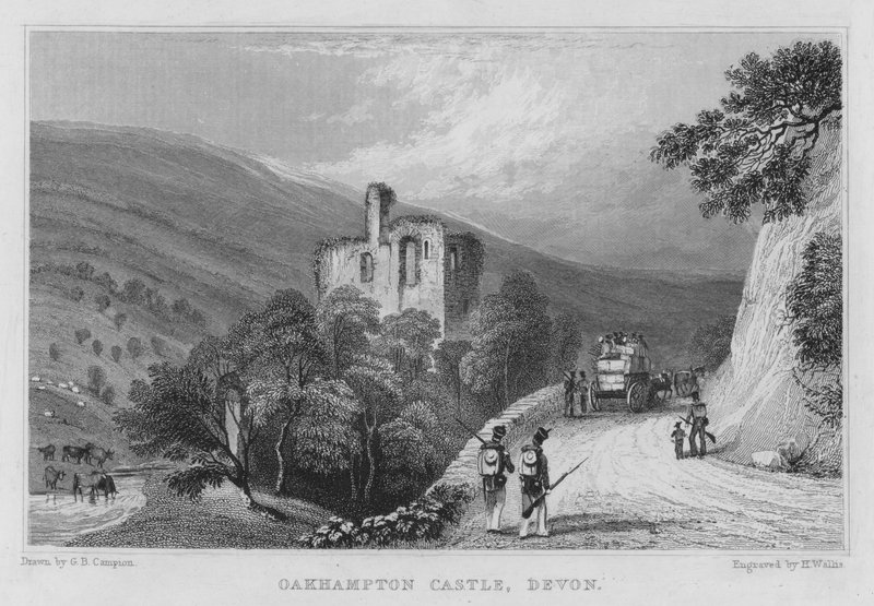 Oakhampton Castle, Devon (gravering) av George Bryant Campion