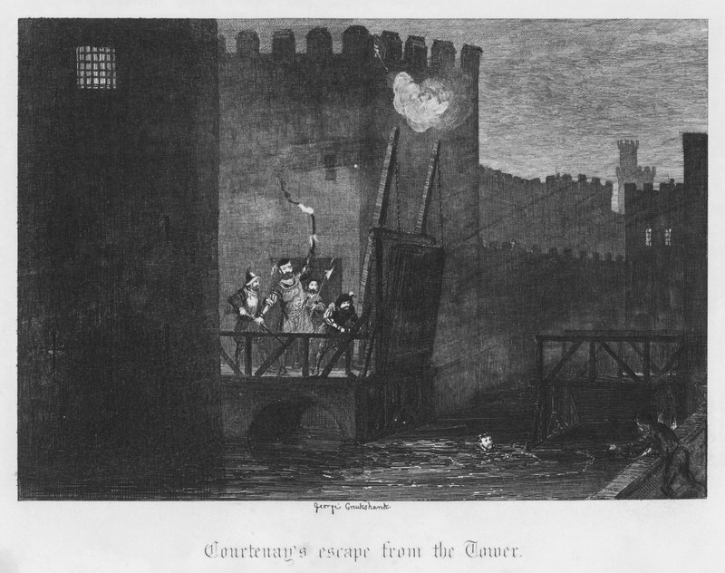 Courtenays flukt fra tårnet (gravering) av George Cruikshank