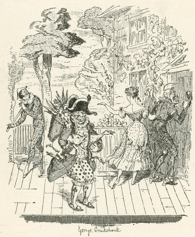 Joseph Grimaldi i Harlequinade av George Cruikshank