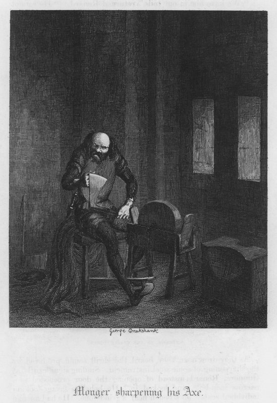 Monger sliper øksen sin (gravering) av George Cruikshank