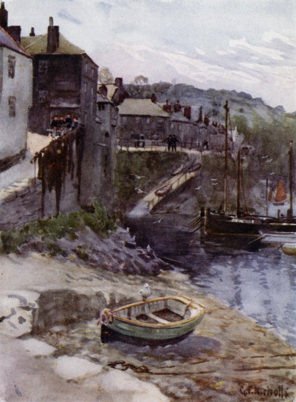Hos Newlyn (farge litho) av George Franck Nicholls