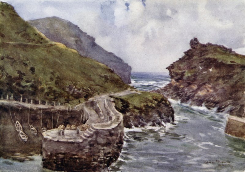Boscastle (farge litho) av George Franck Nicholls