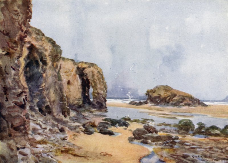 Perranporth (farge litho) av George Franck Nicholls
