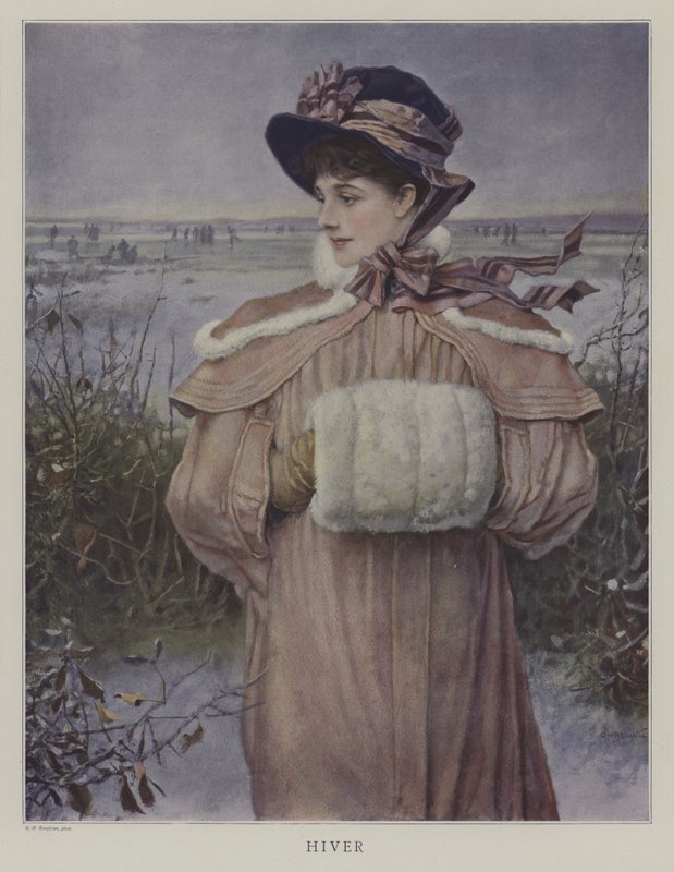 Hiver (vinter) (farge litho) av George Henry (after) Boughton