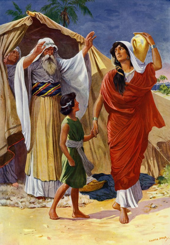 Hagar og Ismael (farge litho) av George Soper