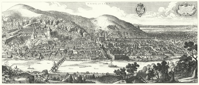 Utsikt over Heidelberg i 1620 før dens ødeleggelse i trettiårskrigen av German School