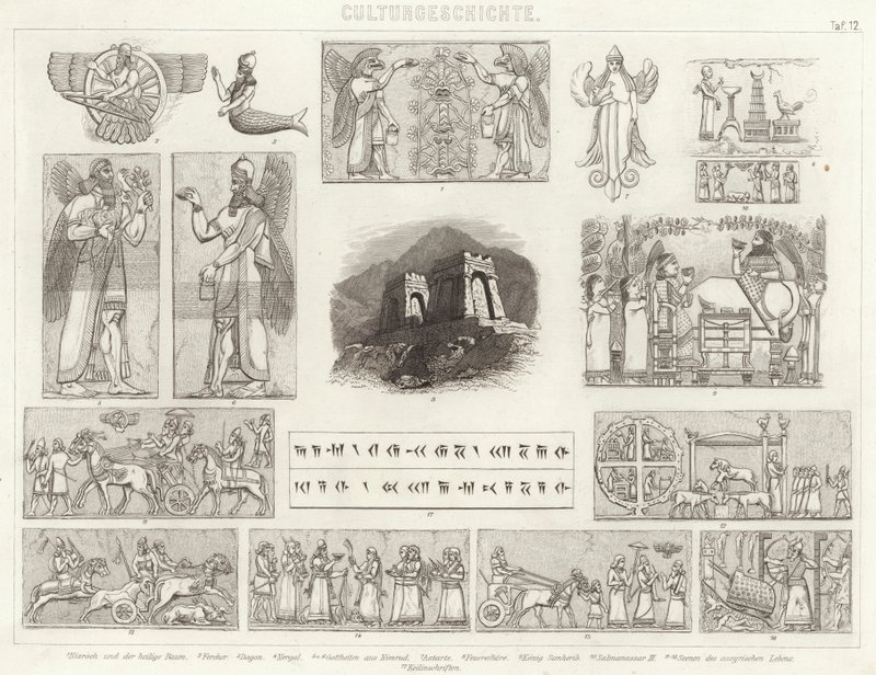 Det gamle Assyria. Illustrasjon for Bilder-Atlas (gravering) av German School