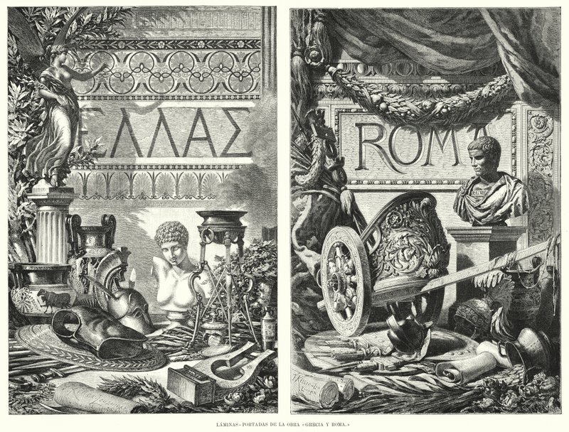 Antikkens Hellas og Roma (litho) av German School