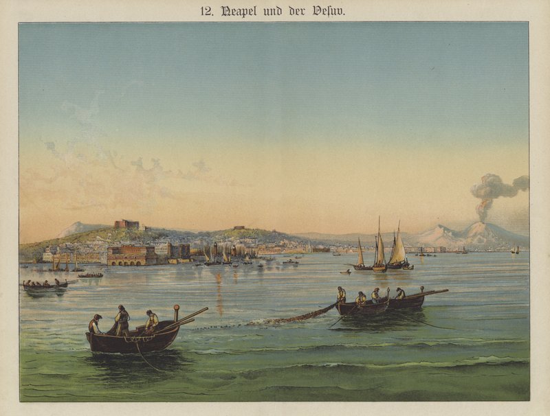 Napolibukta, Italia (farge litho) av German School