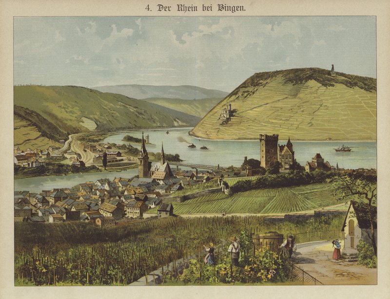 Bingen Am Rhein (farge litho) av German School