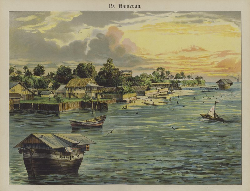 Kamerun, Sentral-Afrika (farge litho) av German School