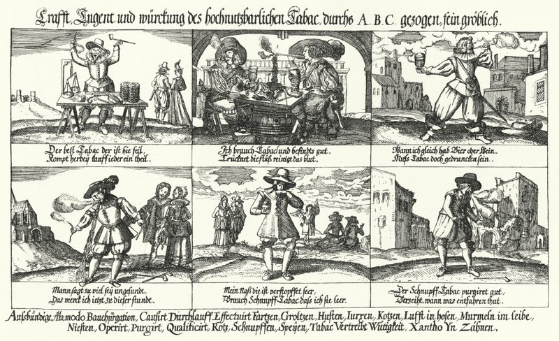 Tegneserie om tobakk og piperøyking (gravering) av German School