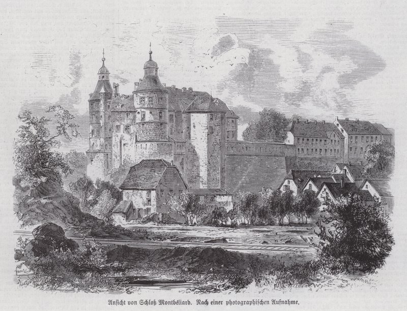 Chateau de Montbeliard, Frankrike (gravering) av German School
