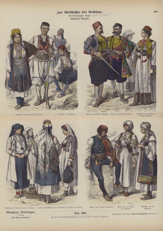 Dalmatiske kostymer, sent på 1800-tallet (farget gravering) av German School
