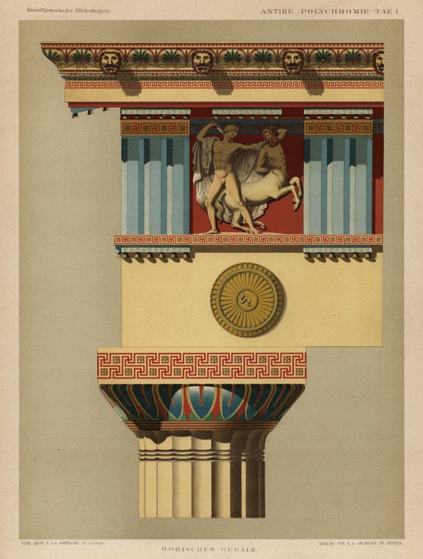 Dorisk entablatur (farge litho) av German School