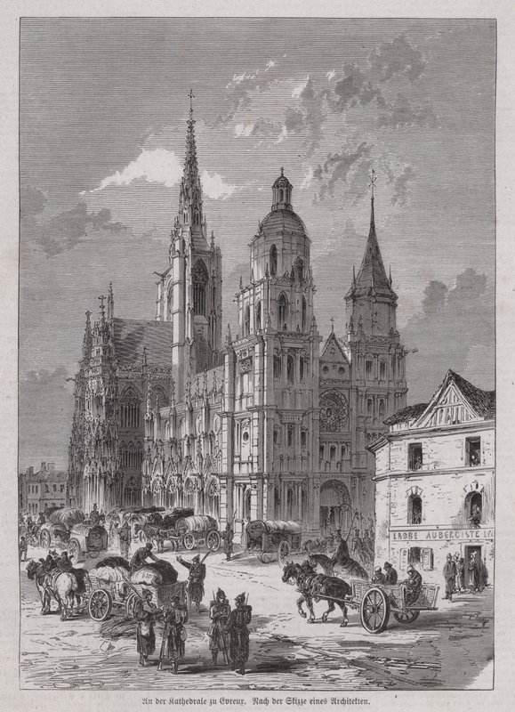 Evreux-katedralen, Normandie, Frankrike (gravering) av German School
