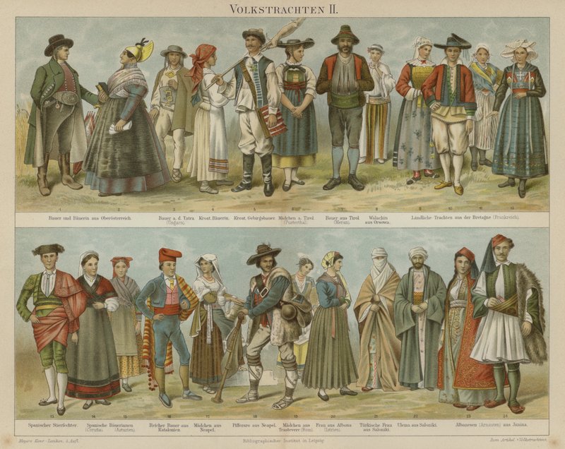 Folkedrakter (farge litho) av German School