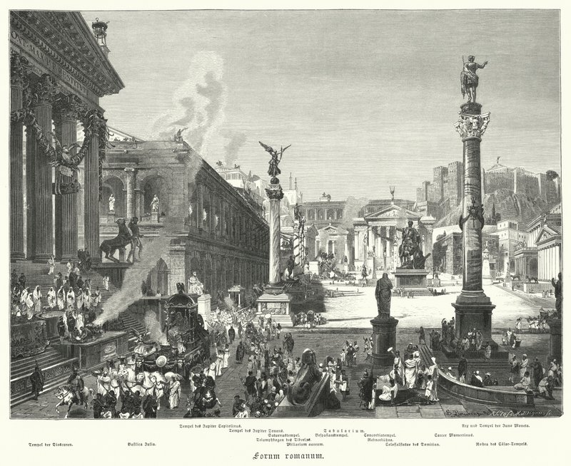 Forum Romanum, antikkens Roma (gravering) av German School