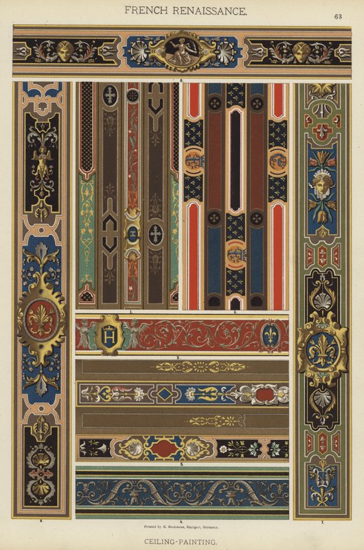 Fransk renessanse, takmaleri (farge litho) av German School
