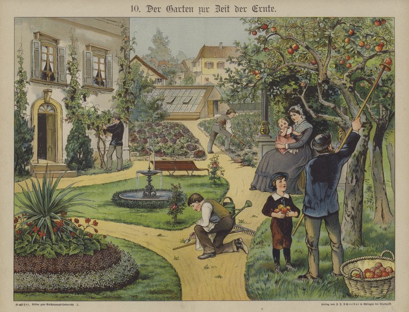 Hage i byen (farge litho) av German School
