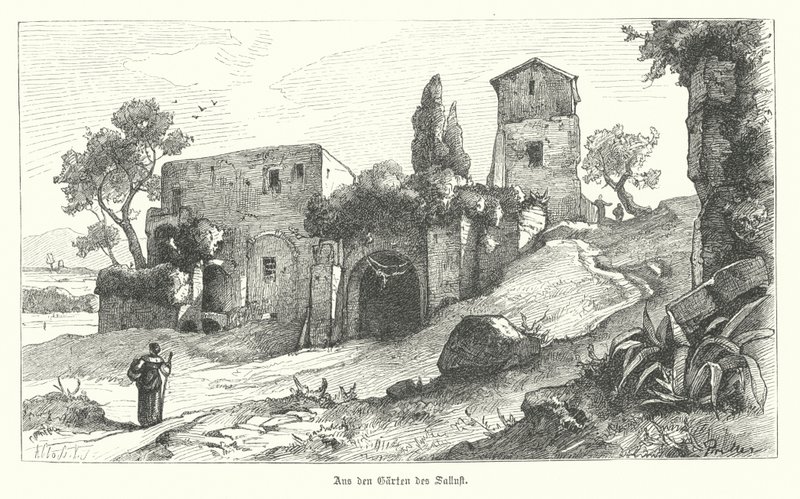 Gardens of Sallust, Roma (gravering) av German School