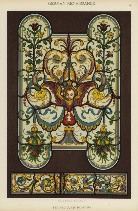 Tysk renessanse, glassmaleri (farge litho) av German School