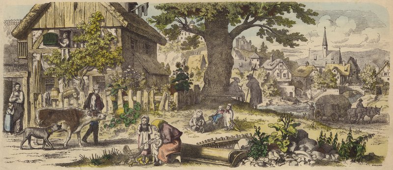 Tysk landsby (farget gravering) av German School
