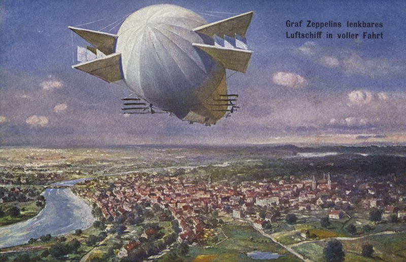 Graf Ferdinand von Zeppelins luftskip på flukt av German School
